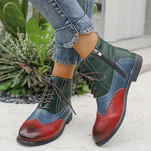 Women's Color Block Carved Lace Up Ankle Boots 77661866S