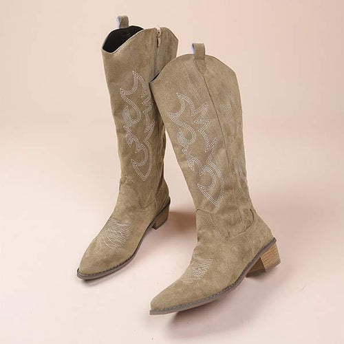 Women's Western Cowboy Boots with Embroidery and Chunky Heel Knee-High Boots 81643607C