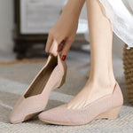 Women's Pointed Toe Low Wedge Knitted Shoes 06050701S