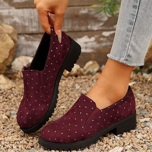 Women's Suede Slip-On Shoes with Rhinestone Detailing 11851945C