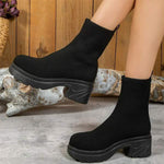 Women's Chunky Heel Thick Sole Sleeve Sock Boots 57220970C