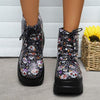 Women's Skull Print Chunky Heel Platform Lace-Up Ankle Boots 65744281C