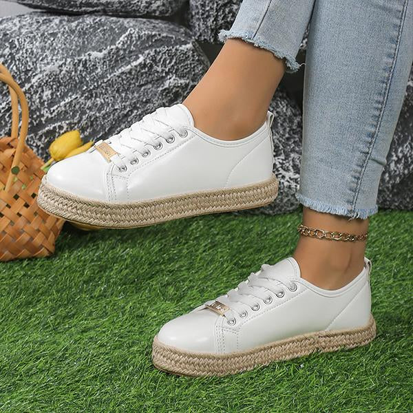 Women's Fashionable Hemp Sole Lace-Up Casual Sneakers 27572054S