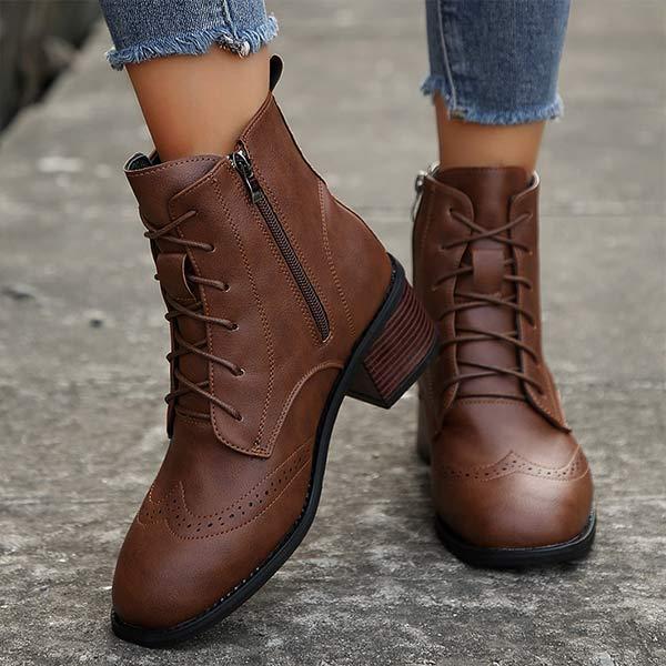 Women's Vintage-Style Side-Zip Chunky Heeled Lace-Up Ankle Boots 13789344C