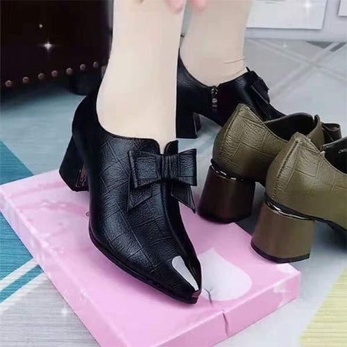 Women's Pointed-Toe High Heels with Butterfly Knot and Zipper 20117019C