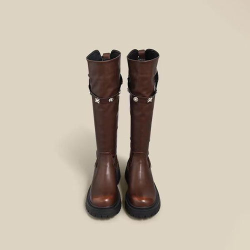 Women's Retro Thick Sole Back Zipper Knee-High Boots 70560999S