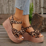 Women's Leopard Print Bow Buckled Wedge Sandals 52841546S