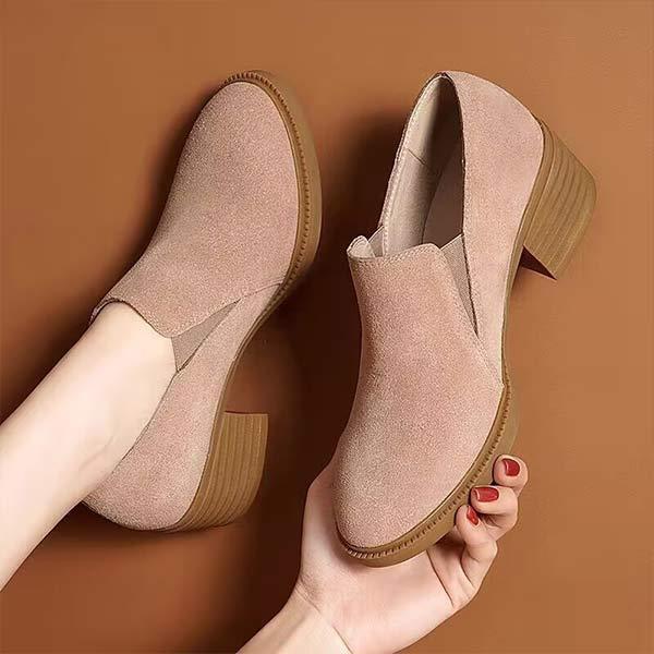 Women's Suede Round-Toe Chunky Heel Casual Fashion Shoes 68714215C