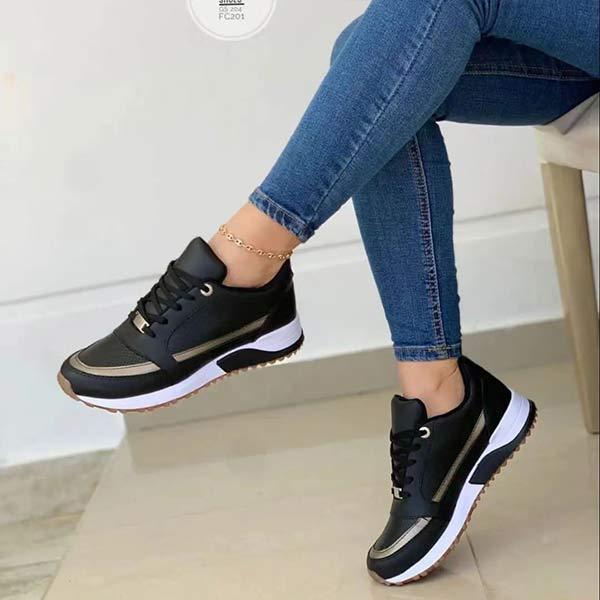 Women's Thick Sole Color-Block Casual Low-Top Athletic Lace-Up Shoes 86239644C
