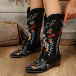 Women's Retro Casual Embroidered Chunky Heel Boots 41467146S