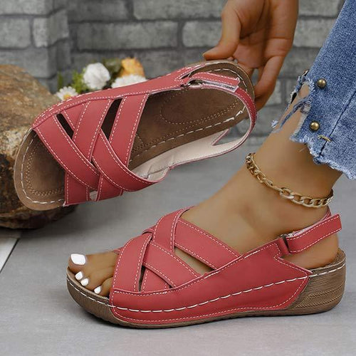 Women's Platform Sandals with Buckled Fish Mouth and Wedge Heel 41008607C