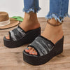 Women's Platform Denim Sandals with One-Strap and Thick Heel 40203994C