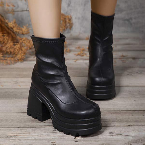 Women's Platform High-Heeled Fashion Chunky Ankle Boots 48030410C