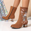 Women's Embroidered Mid-Calf Chunky Heel Martin Boots 54190232C