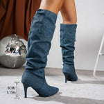 Women's Denim Stiletto High Heel Knee-High Boots 96155304C