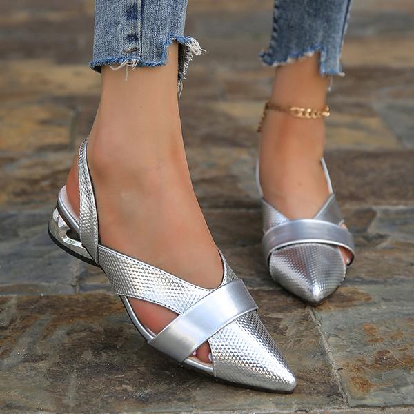 Women's Stylish Silver Pointed Toe Low Heel Sandals 33092440S