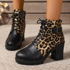 Women's Fashion Leopard Print Belt Buckle Ankle Boots 27595648S