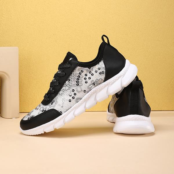 Women's Casual Mesh Glitter Lace-Up Sneakers 55122883S