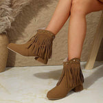 Women's Studded Western Cowboy Boots with Fringes 77345016C