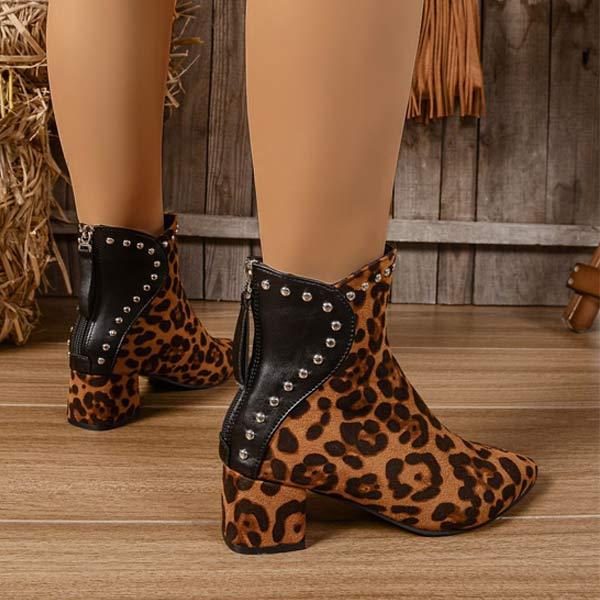 Women's Leopard Print Pointed-Toe Block Heel Fashion Boots 51157470C