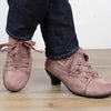 Women's Low Heel Stiletto Front Lace Nude Boots 65425575C