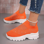 Women's Round Toe Slip-On Sneakers with Rhinestone Embellishments 94173939C