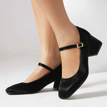 Women's Vintage Satin Square Toe Block Heel Mary Jane 39331101C