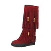 Women's Beaded Fringe Wedge Knee-High Boots 91869043C