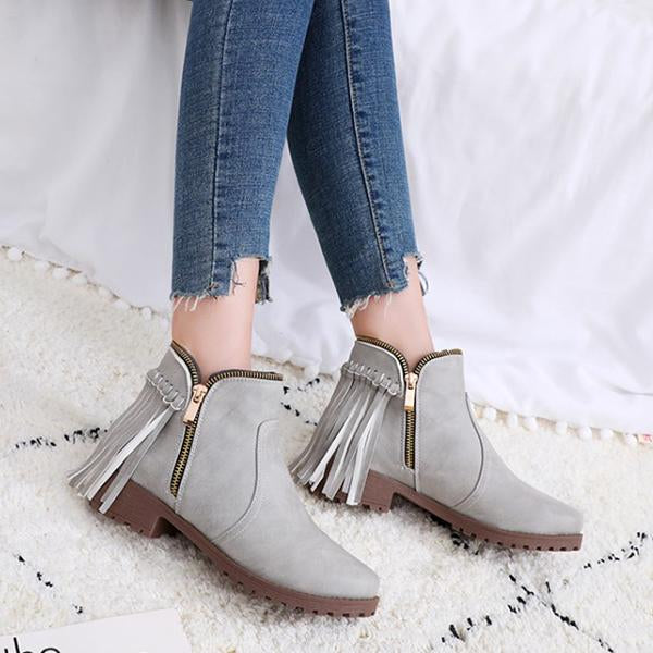 Women's Casual Tassel Short Side Zipper Martin Boots 67182018S