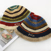 Retro Fashion Rainbow Gradient Stripe Knitted Bucket Hat 81565644S