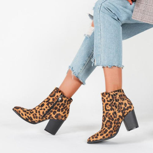 Women's Stylish Block Heel Leopard Ankle Boots 64201846S