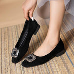 Women's Square-Toe Low-Heel Flats with Rhinestone Buckle 47621049C