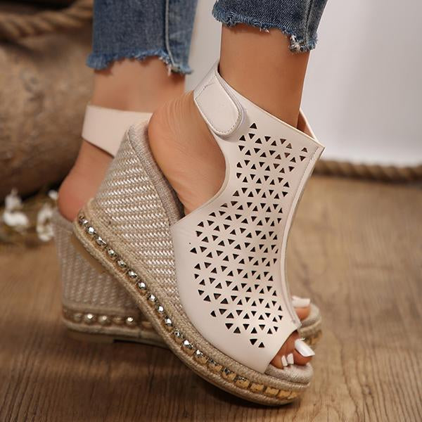 Women's Fashion Hollow Fish Mouth Wedge Sandals 79694194S