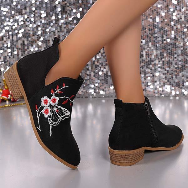 Women's Pointed Toe Embroidered Ankle Boots 22220137C