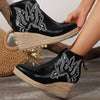 Women's Embroidered Wedge Short Boots with Espadrille Rope Sole 40787451C