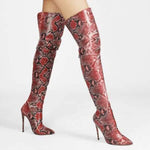 Women's Snake-Print Over-the-Knee Stiletto Boots with Back Zipper 96080466C