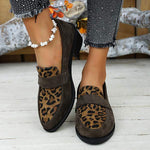 Women's Contrast Color Leopard Loafers 62081927C