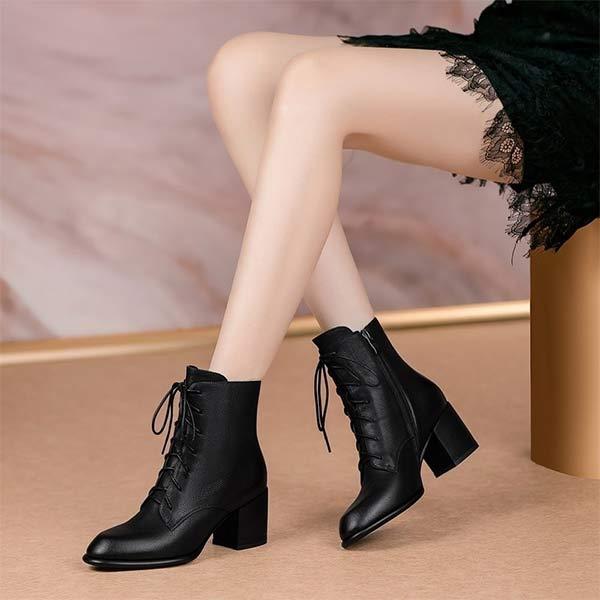 Women's Pointed Toe Lace-Up Chunky Heel Combat Boots 05193016C