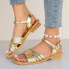 Women's Elegant Gold Cross Strap Flat Sandals 74341311S