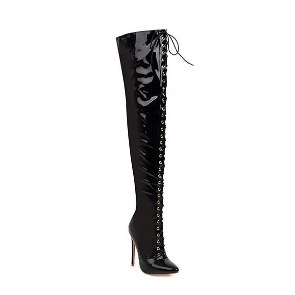 Women's Pointed-Toe Stiletto Lace-Up Over-the-Knee Pole Dance Boots 72278925C