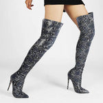 Women's Snake-Print Over-the-Knee Stiletto Boots with Back Zipper 96080466C