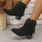 Women's Casual Tassel Studded Thick Heel Suede Short Boots 47105502S