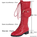 Women's Fashion Lace-Up Knee-High Boots with Side Decorative Bags 32036971S