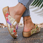 Women's Floral Print Wedge Heel Casual Slide Sandals 55008853C