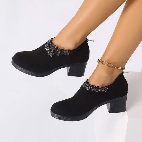 Women's Fashion Rhinestone Suede Back Zipper High Heels 35268760C