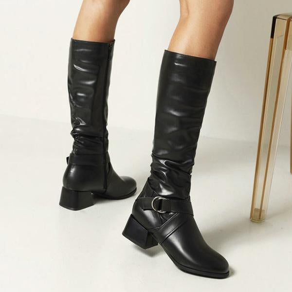 Women's Fashion Chunky Heel Buckle Knee-High Boots 61649720S