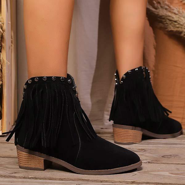 Women's Studded Fringe Chunky Heeled Ankle Boots 44140372C