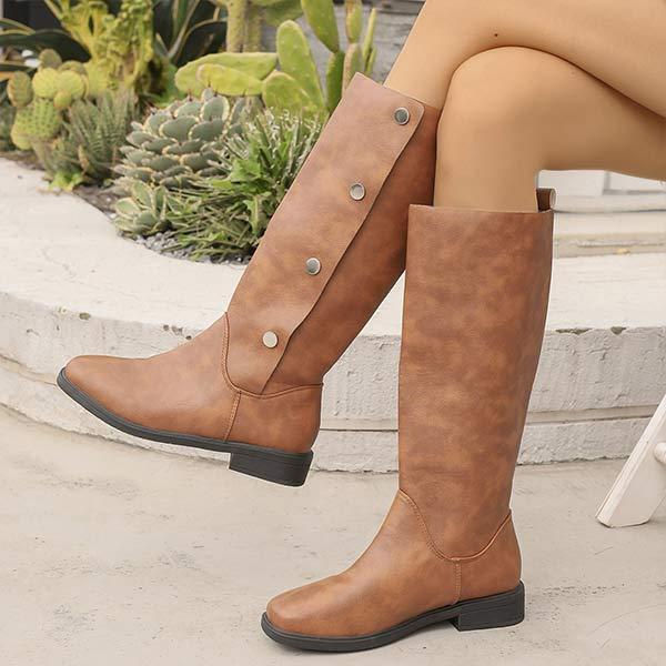 Women's Minimalist Pointed Toe Riding Boots with Metal Buckle 89940967C