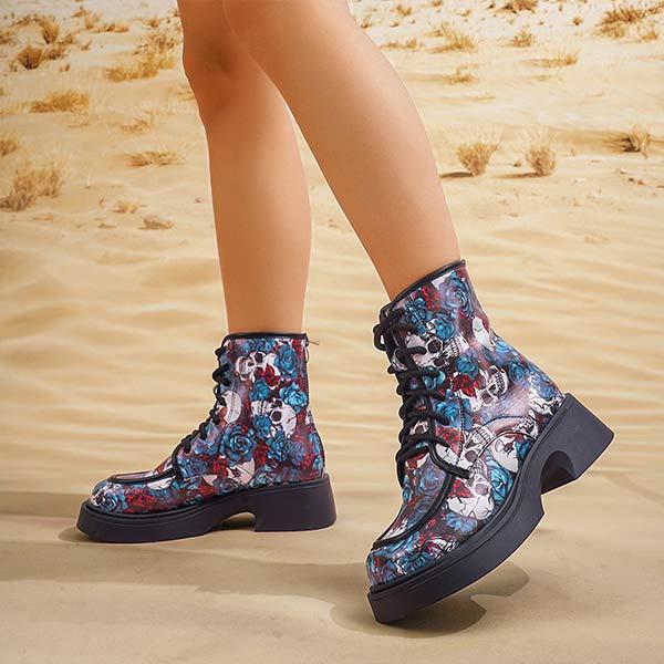 Women's Graffiti Printed Thick Heel Thick Soled Martin Boots 65285320C