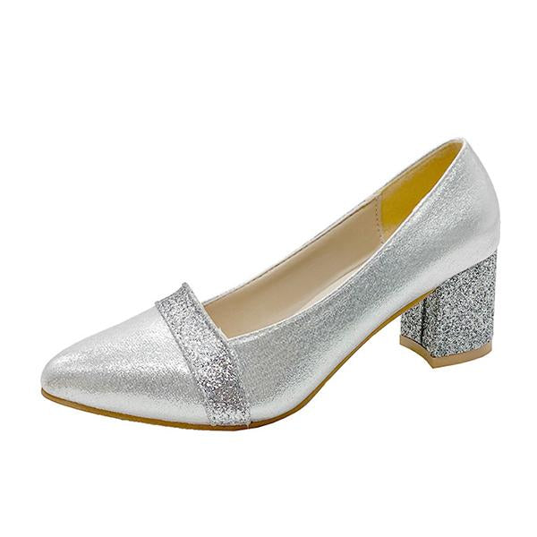 Women's Fashion Sequins Pointed Toe Chunky Heels 46126598C